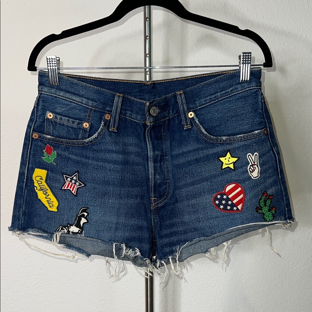 Levi’s 501 Denim Patch Embellished Cut Off Shorts